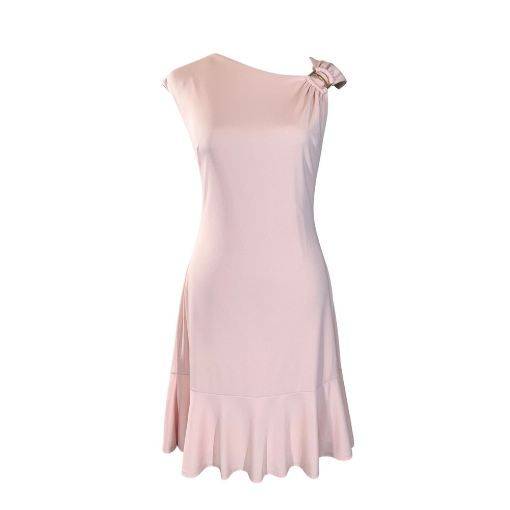 Lauren Ralph Lauren Dress Women's 4 Pink Sleeveless NWT Ruffle Hem Buckle Detail